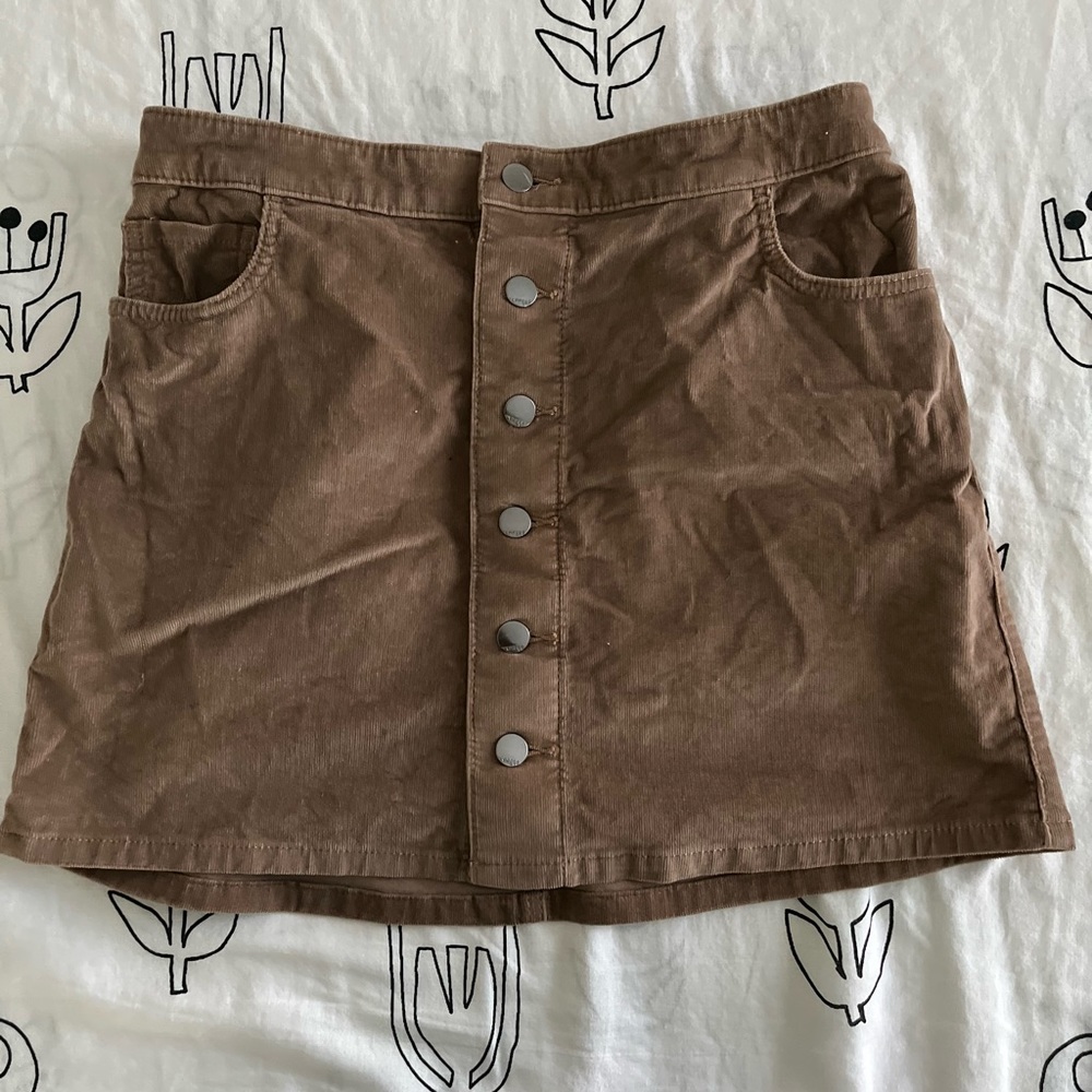 Brown corduroy, button down mini skirt